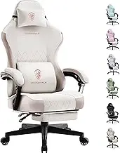 Dowinx Gaming Chair Fabric with Pocket Spring Cushion, High Back Ergonomic Computer Chair with Footrest for Adults, Massage Lumbar Support Swivel Game Chair for Office Gaming 300LBS, Beige