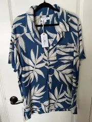 NWT Vintage Summer SWIMWEAR MENS XXL/XL PALM LEAF Cabana SHIRT TOP BLUE BUTTON