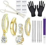 [Yugui] 20PCS Belly Button Piercing Kit - Belly Button Rings Gold 14G 16G Stainless Steel Piercing Needles Mark Pen Tools for Self Piercing Kit Ear Nose Septum Lip Tongue Eyebrow