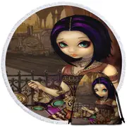 Poe a Beautiful Steampunk Flair Girl Round Beach Towel