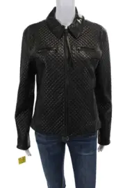 Blu Ice Womens Quilted Full Zip Collar Long Sleeve Lined Jacket Black Size XL