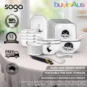 SOGA 28 pcs White Antler Printed Porcelain Plate Bowl Set Dining Household Decor