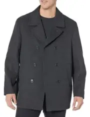 132962 Ben Sherman Men's Boris Classic Double Breasted Peacoat Jacket Charcoal
