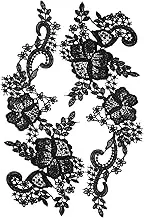 1 Pair of Black Lace Applique: 3D Floral Appliques, Black Embroidery Lace Patches, Sew on Flower Patches Lace Trim Fabric Appliques for Wedding Bride Dress Veil Clothes Decoration