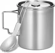 750ml Cup Stainl Steel Water Cup Mug with Foldable Handles and Lid for Camping Hiking Backpacking