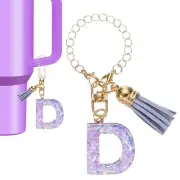 Letter Charm for Stanley Tumbler Initial Keychain with Tassel Letter D Purple