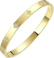[BOLAGTIER] Gold Bangle Bracelets for Women Four Leaf Clover Lucky Love Cubic Zirconia Bracelet