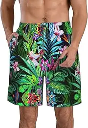 [OdDdot] African Mud Cloth Tribal Print Men's Quick-Dry Swim Trunks,Breathable Swimming Board Shorts, for Summer Surfing Beach Swimwear, Colorful Tropical Leaf, XX-Large