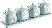 Set of 4 Condiment Jars Spice Container with Lids Spoons 4-piece set, Blue