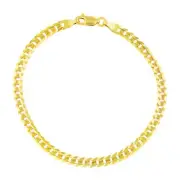14K Yellow Gold Solid Mens/Women 4mm Cuban Curb Chain Link Bracelet 7.5"