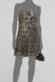 $995 Alice + Olivia Women's Gray Chicago Sequined Fringe Mini Dress Size 8