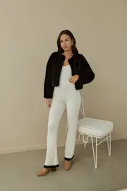 Day By Day Faux Fur Cropped Jacket Black