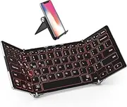 iClever Backlit Foldable Keyboard, BK05 Wireless Folding Keyboard with Backlight, Portable Bluetooth Keyboard for Travel, Compact Keyboard for iPad Tablet Laptop PC Smartphone, Support 4 Devices