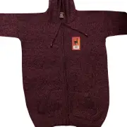 MEN HANDMADE ANDEAN ALPACA SOLID DARK RED ZIP HOODIE SWEATER SZ L