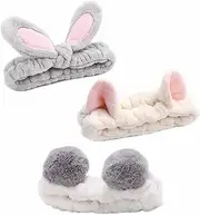 LERTREE 3 Pack Cute Bunny Ear Headband Cat Ear Hair Bands Coral Fleece Elastic Bear Ear Head Band for Washing Face Makeup Shower Sport