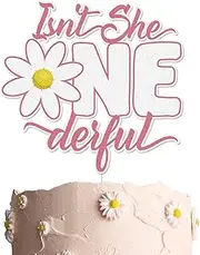 Isn't She ONEderful Cake Topper Pink Glitter Daisy Baby Girl's 1st Birthday Cake Decoration First Birthday One Year Old Birthday Party Supplies
