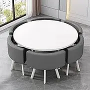 Office Conference Dining Table Set for 6, Round Reception Table and 6 Chair, Coffee Table Dining Table Meetings Table Negotiation Table,110 * 110 * 75cm(Dark Gray 1)