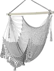 Hammock Chair, Large Hanging Chair, Soft Cotton Rope Swing Chair with High Load-Bearing Metal Rod,Indoor Outdoor Garden Yard Living Room,Max 150kg