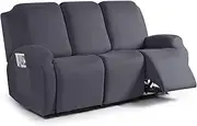 TAOCOCO Recliner Sofa Slipcover, 3 Pieces Polyester Fabric Stretch Sofa Covers for 3 Seat Reclining Couch, Soft Washable Furniture Protector with Pockets (3 Seat, Dark Gray)