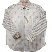 ROBERT GRAHAM MONKEY SEE Sz 2XL White Blue Yellow Pink Green Striped Men's Shirt