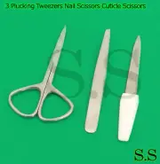 Set of 3 Hair Plucking Tweezers Nail Scissors Cuticle Scissors Nail File BTS-50