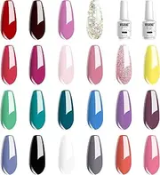 Vishine 24 PCS Soak Off UV Led Gel Nail Polish Plain Range - 22 Color Gel Polish & No Wipe Base and Top Coat Starter Gel Nail