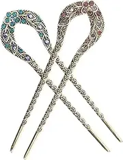 MERRYHAPY 2sets Retro Stick Double Prong Large Hair Pin Stick for Girls Wedding Hair Accessories 2pcs*2