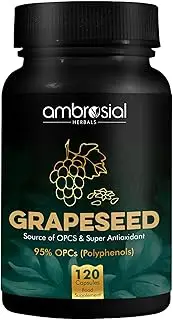 Ambrosial Grape Seed Extract Capsules | 95% OPCs Polyphenols | High Strength Grape Seed Supplement | Strong Antioxidant | Pack of 1-120 Vegan Capsules