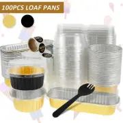 100Pcs Mini Loaf Baking Pan Reusable Cake Container with Lid and Spoon-.-