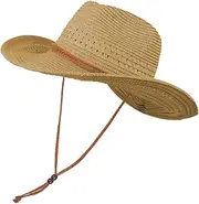 [TINAYAUE] Unisex Western Cowboy Hat Breathable Cowgirl Straw Hats for Men Women Fedora Hat Panama Travel Cap Fishing Hiking Beach Party Windproof Sun Visor