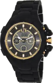NEW ARMANI EXCHANGE BLACK SILICONE,GOLD,DIGITAL,ANALOG,DUAL TIME,WATCH AX1194