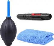 3 in 1 Cleaning Kit with Air Blower Brush Pen Cloth for Camera Phone Screen Lens
