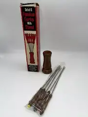 Vintage Fondue Forks Stainless Steel Keyaki Wood Handles Made in Japan Set 6-O