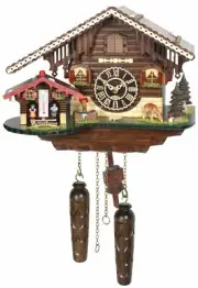 Quartz Cuckoo Clock Swiss house with weather house and musi.. TU 415 QM HZZG NEW