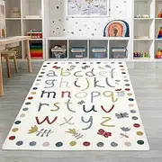 USTIDE Colorful Alphabet Letter Fluffy Wool Rug for Kids Bedroom Soft Cream Abc Rug Machine Washable Non Slip Educational Carpet for Children Playroom Classroom Decor, 150x200cm