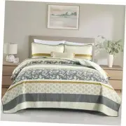 Floral Queen Quilt Set, 100% Cotton Patchwork Quilt Bedding Set with 2