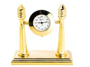 PLATINUM:GOLD TONE BRIDGE STYLE COLLECTABLE ANALOG QUARTZ MINI-CLOCK