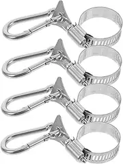 Milisten 4pcs Adjustable Stainless Steel Flag Pole Clips with Carabiner Clamp Durable Flag Holder for Boats and Pontoon Weather Resistant Flagpole Accessories