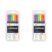 2x 6pc Tombow Fudenosuke Neon Hard Tip Brush Pen Drawing/Colouring Sketching Set