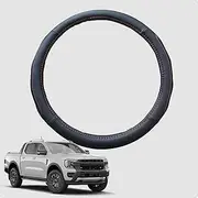 Outback GT Steering Wheel Cover for Ford Ranger 2022-Current - Microfiber Leather - Breathable - Circle Shape - Odor-Free - Wear & Scratch Resistant - Warm in Winter & Cool in Summer - Black - 38cm