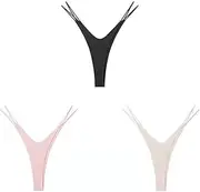 [WOWSKY] Micro Thong Cotton G String V String Seamless Sexy High Waisted for Women (Nude/Black/Pink)