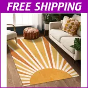 Lightweight Washable 3x5 Boho Rainbow Sun Rug - Abstract Non-Slip Floor Carpet