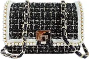 [DFJXXX] Shoulder Bag Chain Purse for Women, Fashion Clutch Crossbody Bag Retro Tweed Pearl Underarm Bag Square Satchel Handbag
