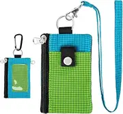 [MASAPHIL] MASAPHlL Small Lanyard Wallet for Women/Men with RFID Blocking ID Card Wallet, Minimalist Nylon Zipper Pouch, Traval Neck Wallet with Keychain, ID Window for Card,Coin,Cash (Emerald Green+Sky Blue)