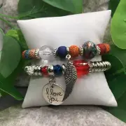2 PC Handmade Bohemian Beaded Stackable Stretch Bracelet Set New Free Ship 5957