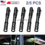 2~5X LED Flashlight Clip Mini Light Penlight Pocket Portable Pen Torch Lamp US