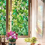 Stained Glass Window Film Leafy Vine Window Privacy Film Stained Decals Static Cling Sun Blocking Decor for Home Office Windows Doors Glass Partitions 17.7x39.3 inch