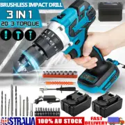 Cordless Brushless Impact Driver Hammer Drill 2X Battery Charger Case Combo Set