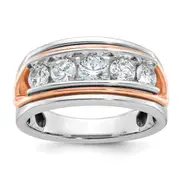 14K White/Rose Gold Two Tone Rose and White 1 1/2 Ct. Lab Grown Diamond VS/SI+ G+ Five Stone Cut Out Men's Ring
