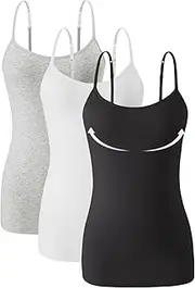 [Knuffnee] Womens Camisole with Shelf Bra Cotton Camis Undershirts Adjustable Spaghetti Strap Tank Tops 3 Pack